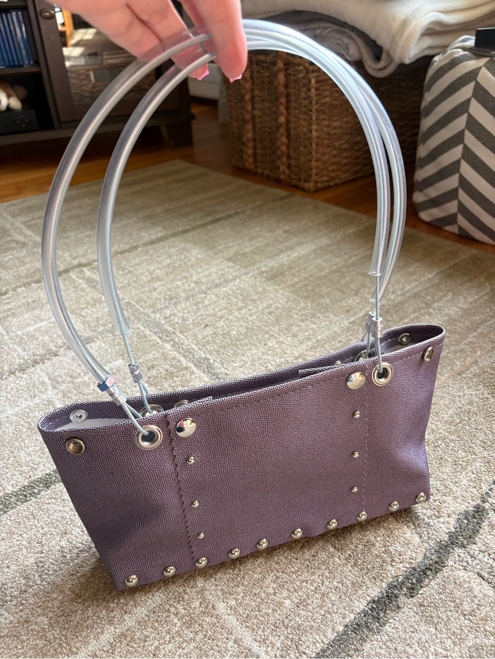 Hardwear by Renee industrial-chic handbag Lavender Purple Runway Purse wood - Picture 2 of 11